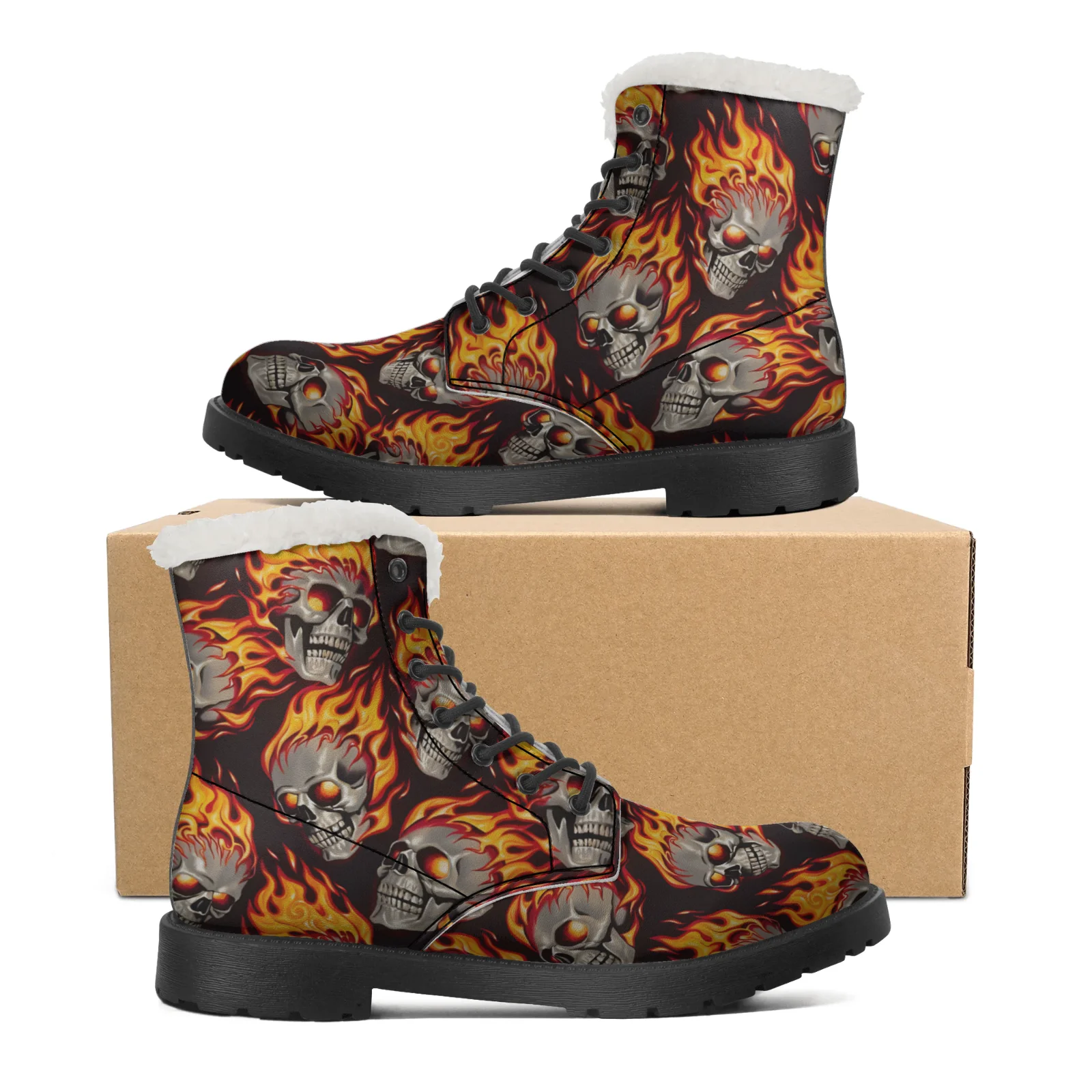 Fire Skull Patterns Snow Boots - Men Shoes Eu To Us บทวิจารณ์และราคา
