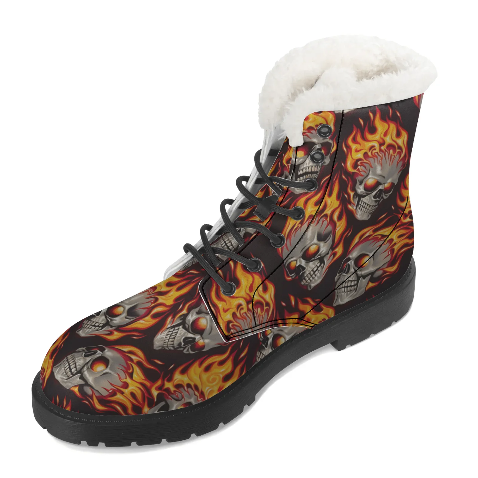 Fire Skull Patterns Snow Boots - Men Shoes Eu To Us บทวิจารณ์และราคา