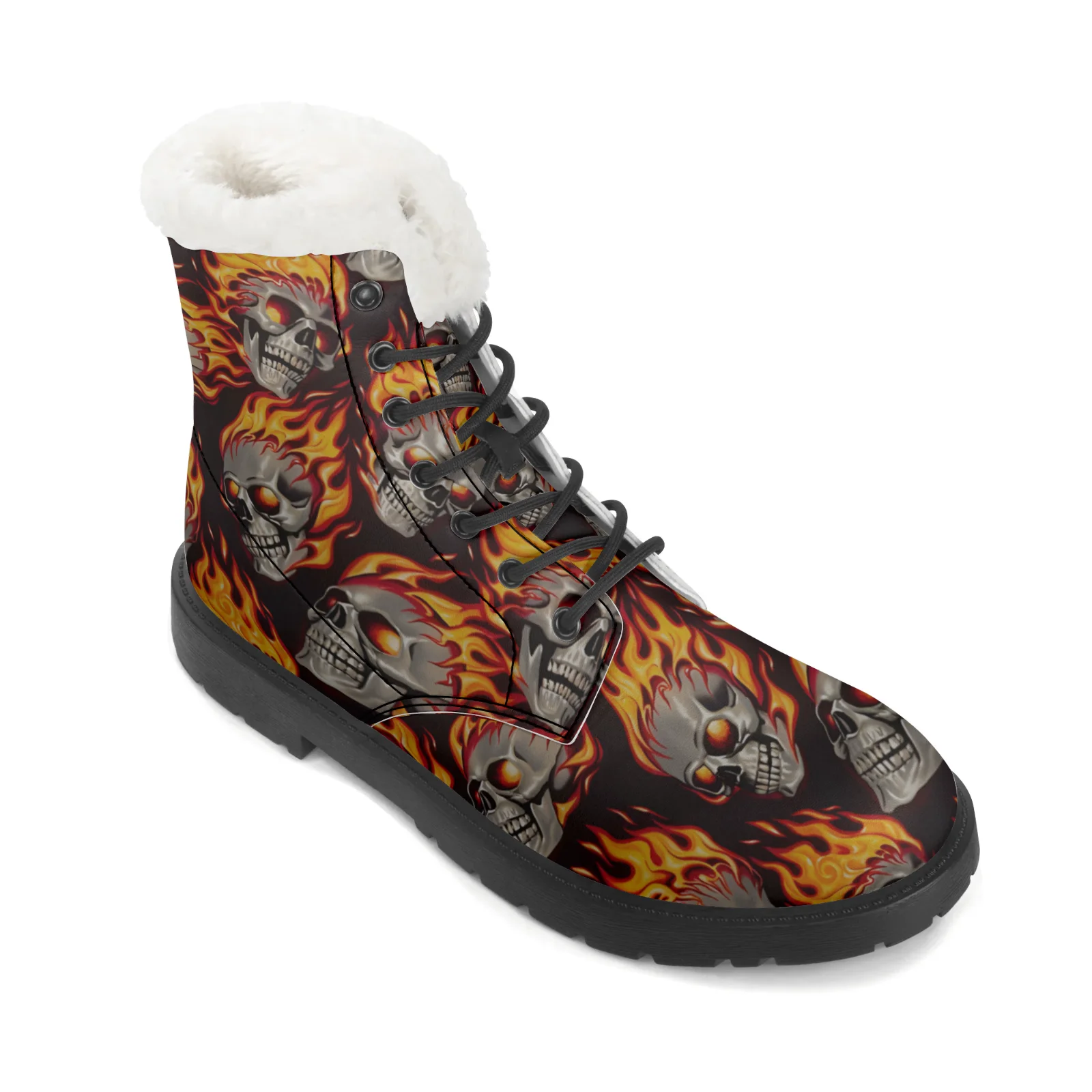 Fire Skull Patterns Snow Boots - Men Shoes Eu To Us บทวิจารณ์และราคา